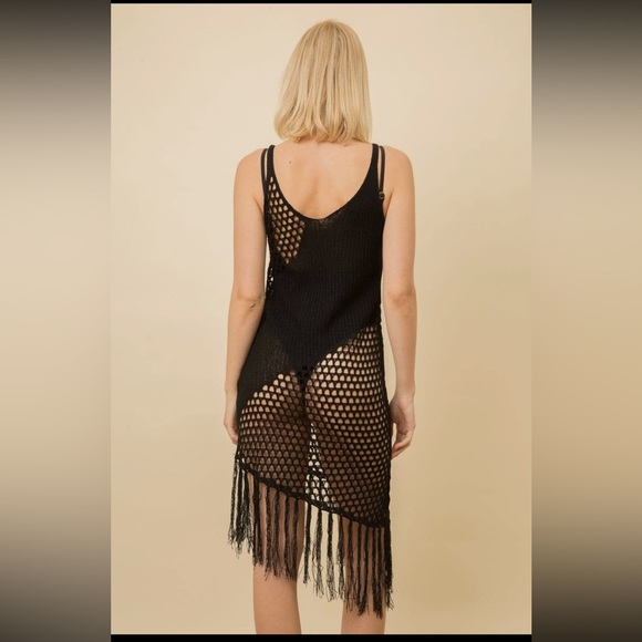 🆕Mystree Crochet Fringe Cover Up Dress Black Lightweight S, M & Large - Picture 7 of 8